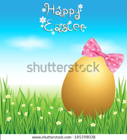 Golden Easter egg on green grass vector