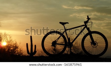 Silhouette of a mountain bike at sunset