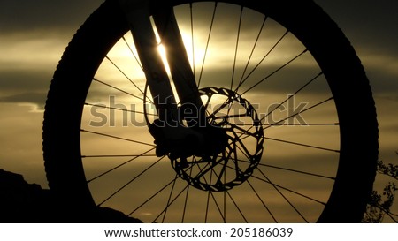 Silhouette of a mountain bike wheel