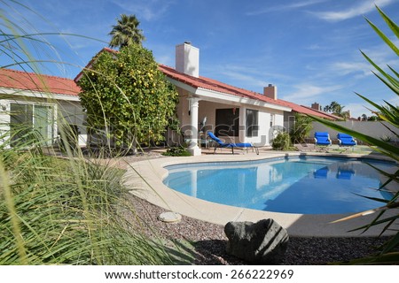 Residential home backyard with pool