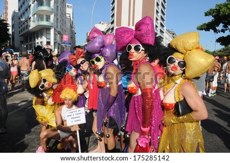 RIO DE JANEIRO, BRAZIL - FEBRUARY 12, 2013 - Banda de Ipanema performers at  Carnival on the streets of Rio.