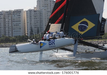 RIO DE JANEIRO, BRAZIL - May 2, 2013 - Brazilian Extreme Sailing Team training for the Rio 2016 Olympic Games at Botafogo Cove, Guanabara Bay.