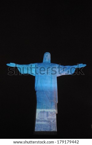 RIO DE JANEIRO, BRAZIL - DECEMBER 15, 2013. Projection of images on Christ the Redeemer statue, Corcovado mountain.