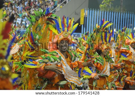 RIO DE JANEIRO, BRAZIL - MARCH  2, 2014: Rio Samba School IMPERIO DA TIJUCA perform at Sambodromo runway for the Carnival Samba Parade competition