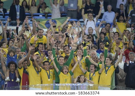 RIO DE JANEIRO, BRAZIL - June 20 - Brazil and Spain at the Maracana stadium. dispute the Confederations Cup. champion Brazil Confederations Cup 2013