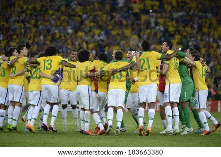 RIO DE JANEIRO, BRAZIL - June 20 - Brazil and Spain at the Maracana stadium. dispute the Confederations Cup. champion Brazil Confederations Cup 2013