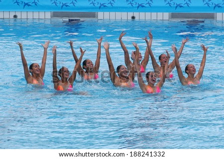 RIO DE JANEIRO, 18 JULY 2007 - BRAZILIAN TEAM synchronized swimming training for the Olympics