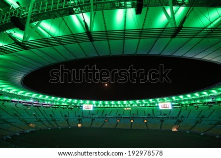 RIO DE JANEIRO, BRAZIL - MAY15, 2014:  Lighting test at the Maracana Stadium as part of the preparation of the FIFA World Cup 2014.