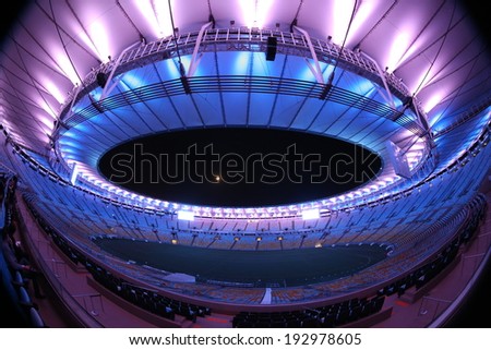 RIO DE JANEIRO BRAZIL MAY15 2014 Lighting test at the Maracana Stadium as part of the preparation of the FIFA World Cup 2014 RIO DE JANEIRO BRAZIL MAY15 2014 Lighting test at the Maracana Stadium as part of the preparation of the FIFA World Cup 2014