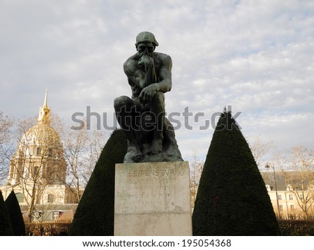 PARIS, FRANCE - APRIL 20, 2014: Rodin Museum is a 18th century mansion that displays sculptures from influential French sculptors, such as The Thinker.