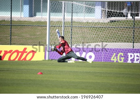 TERESOPOLIS, BRAZIL - May 05 , 2014: The Brazil national football team practicing at Granja Comary training center in preparation for the 2014 World Cup soccer tournament that starts in June.