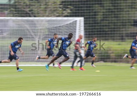 MANGARATIBA, BRAZIL - May 07, 2014: The Italian national football team practicing at Portobelo training center in preparation for the 2014 World Cup soccer tournament. No Use In Brazil.