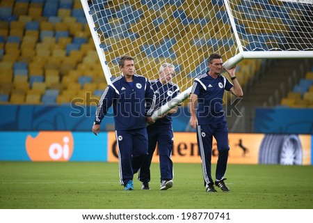 Rio de Janeiro, BRAZIL - June 14, 2014: The Bosnia national football team practicing at Maracana  training center in preparation for the 2014 World Cup soccer tournament. No Use in Brazil.