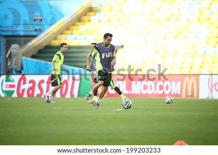 Rio de Janeiro, BRAZIL - June 17, 2014: Spain\'s  national football team practicing at Maracana  training center in preparation for the 2014 World Cup soccer tournament. No Use in Brazil.