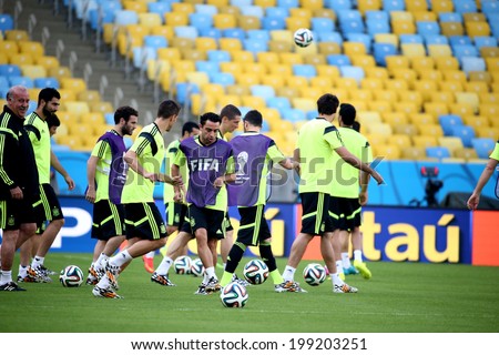Rio de Janeiro, BRAZIL - June 17, 2014: Spain's national football team practicing at Maracana  training center in preparation for the 2014 World Cup soccer tournament. No Use in Brazil.