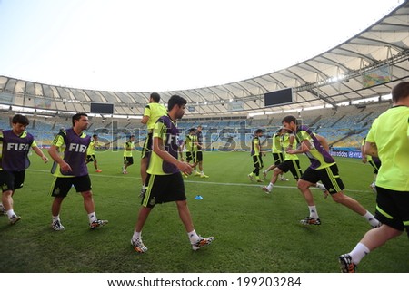 Rio de Janeiro, BRAZIL - June 17, 2014: The ESPANHA national football team practicing at Maracana training center in preparation for the 2014 World Cup soccer tournament. No Use in Brazil.