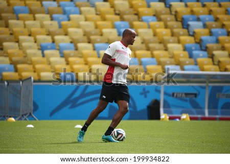 Rio de Janeiro, BRAZIL - June 21, 2014: KOMPANY of Belgium national football team practicing at Maracana  training center in preparation for the 2014 World Cup soccer tournament. No Use in Brazil.