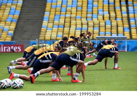 Rio de Janeiro, BRAZIL - June21, 2014: Russian national football team practicing at Maracana  training center in preparation for the 2014 World Cup soccer tournament . No Use in Brazil.