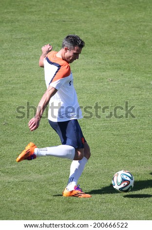 RIO DE JANEIRO, BRAZIL -  May 24, 2014: The Netherlands national soccer team training in preparation for the 2014 World Cup soccer tournament, which begins in June 12. No Use In Brazil.