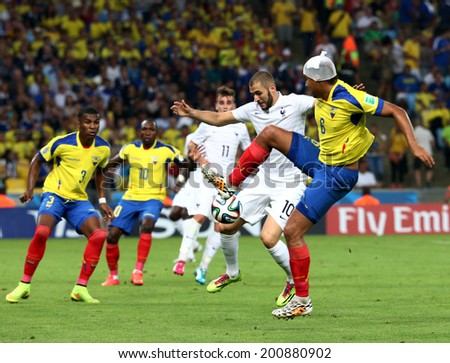 RIO DE JANEIRO, BRAZIL - June 25, 2014: 2014 World Cup Group E game between Ecuador and France at Maracana Stadium. No Use in Brazil.