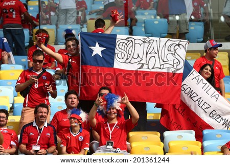 RIO DE JANEIRO, BRAZIL - June 15, 2014:Chile  Soccer fans celebrating at the 2014 World Cu. No Use in Brazil