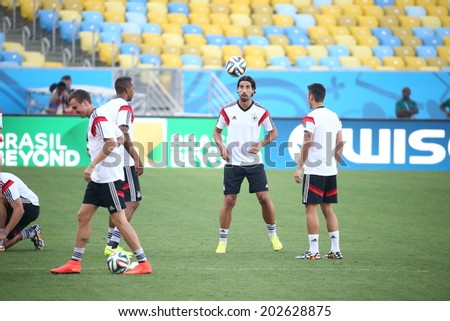 Rio de Janeiro, BRAZIL -July 3, 2014: Germany national football team practicing at Maracana training center in preparation for the 2014 World Cup soccer tournament. No Use in Brazil