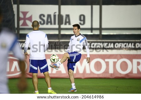 Rio de Janeiro, BRAZIL -July 12, 2014: Argentina national football team practicing at SÃ?Â£o January  training center in preparation for the 2014 World Cup soccer tournament. No Use in Brazil