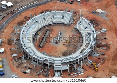 Rio de Janeiro-Brazil , November 15, 2014 The construction site of the Rio 2016 Olympic Park is pictured from above in Rio de Janeiro .