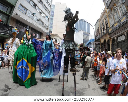 Rio de Janeiro-Brazil February 20, 2014, street carnival in Rio de Janeiro ,Escravos da Maua (traditional carnival block of Rio de Janeiro) parading in the south of the city.
