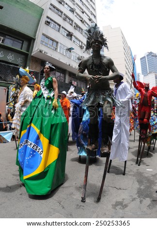 Rio de Janeiro-Brazil February 20, 2014, street carnival in Rio de Janeiro,Escravos da MauaÃ?Â¡ (traditional carnival block of Rio de Janeiro) parading in the south of the city.
