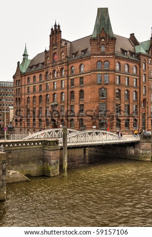 View at Hamburger Speicherstadt, a historic part of the city for storing goods near the harbor. Hamburg, Germany