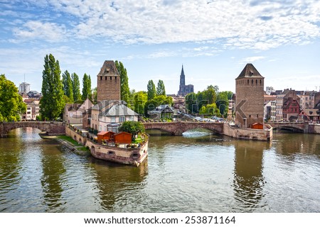Strasbourg, medieval bridge Ponts Couverts is located in the historic district \