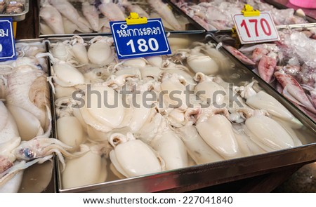 raw seafood sell in fresh market