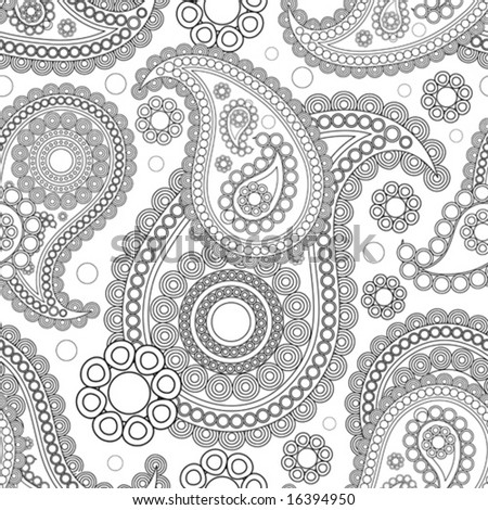 stock vector paisley black and white seamless