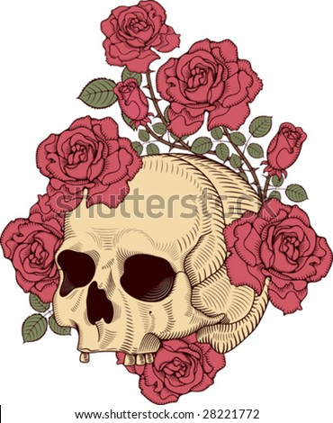 stock vector : skull with roses