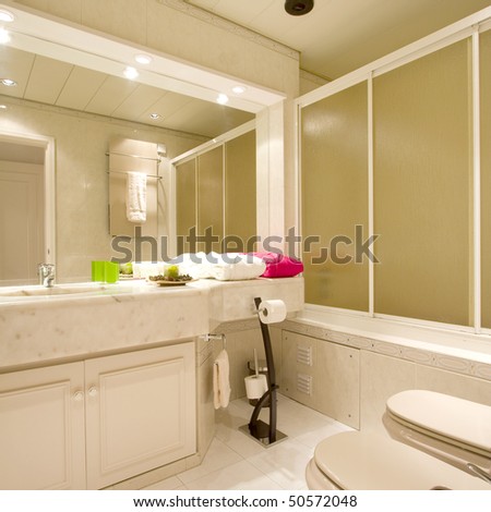 Luxury bathroom with brown tiles