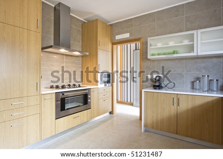 Kitchen  Design on Beautiful And Modern Kitchen Interior Design In New Home Stock Photo