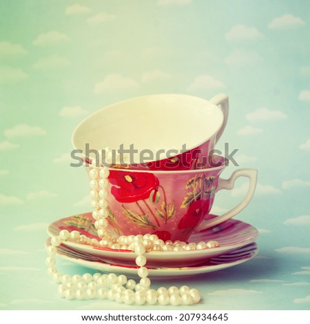 Vintage Tea Cups With Pearls
