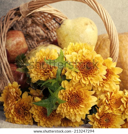 Autumn or Thanksgiving Bouquet with pumpkins and leaves