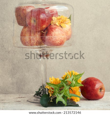 Apples in the bell jar. Autumn composition