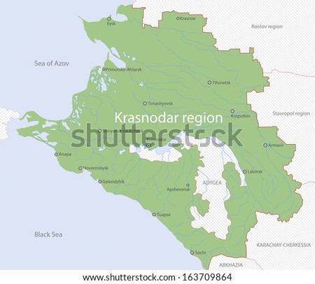 Detailed map of Krasnodar Region, Russia