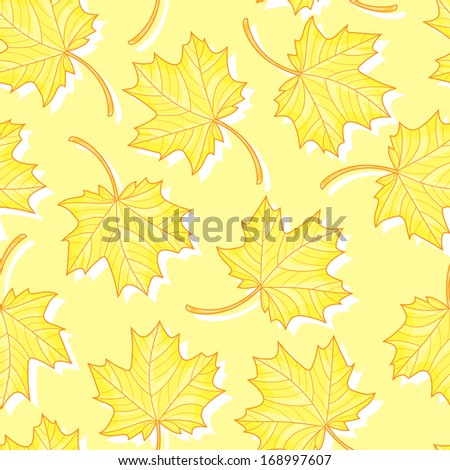 Autumn. Leaves. Yellow maple leaves seamless pattern.  Autumn seamless background. Floral seamless pattern. Autumn maple leaves on a yellow background.