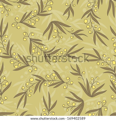 Branches with berries seamless pattern. Leaves seamless  texture. Endless floral background.