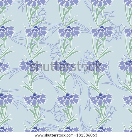 Flowers seamless pattern. Beautiful blue flowers. Floral seamless background. Cornflowers on light blue background.