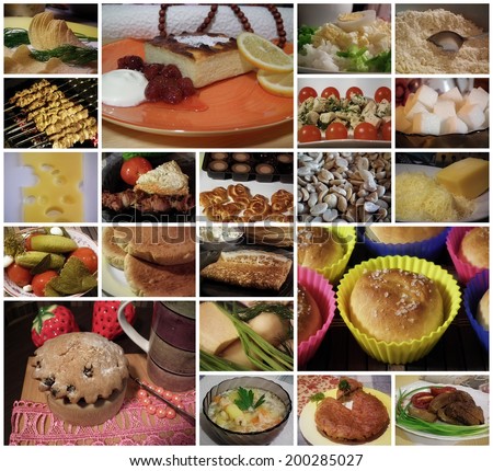 Homemade food. Collage of different food.