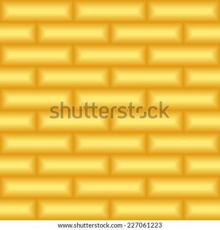 Vector metal texture. Golden abstract background. Golden brick wall seamless pattern.