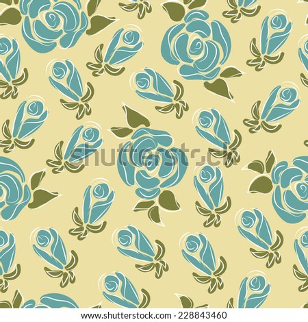Flowers. Roses. Vintage background with blue roses. Floral seamless pattern.