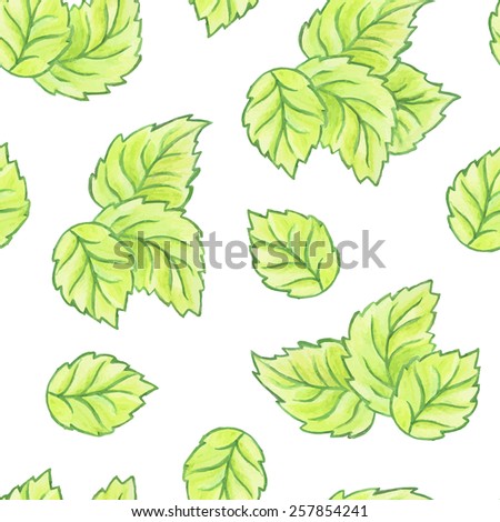 Foliage background. Green leaves seamless pattern. Watercolor painting - vector