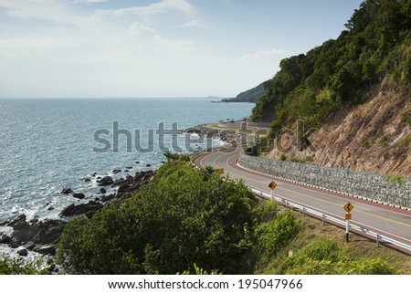 Sea and beautiful road  with blue sky in Chantaburi, Thailand