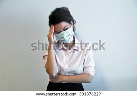 Business woman wear hygiene mask and sick